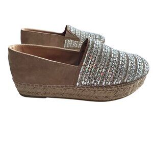 Steve Madden Rhinestone Suede Platform Espadrilles Proud Beige Silver Size 8